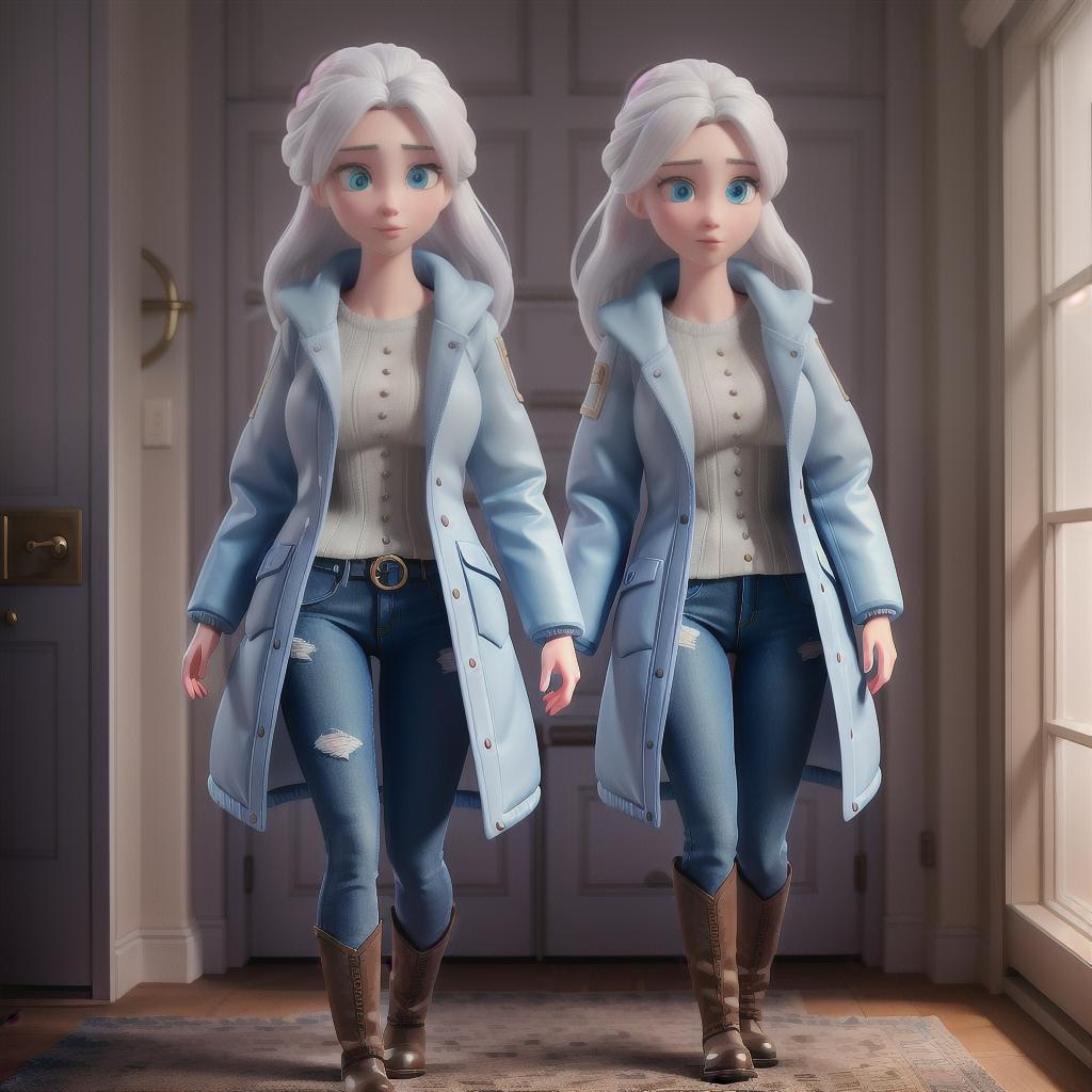  pale skinned girl, with white hair, blue eyes, wearing a winter jacket, jeans, and boots hyperrealistic, full body, detailed clothing, highly detailed, cinematic lighting, stunningly beautiful, intricate, sharp focus, f/1. 8, 85mm, (centered image composition), (professionally color graded), ((bright soft diffused light)), volumetric fog, trending on instagram, trending on tumblr, HDR 4K, 8K