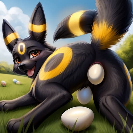  Umbreon, feral fox, egg in ass, anal oviposition, view from behind,, open eyes, digital art, masterpiece, 4k, fine details,