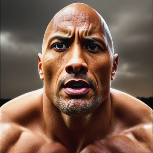  the rock dwayne johnson locking at the camera singing emotion on face. realistic.