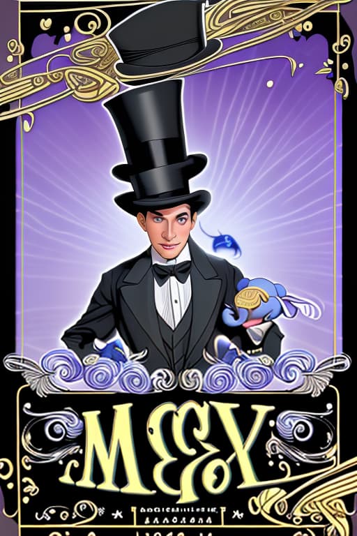  Flyer for magic act named it’s “only magic” . Also create cartoon elephant with top hat . On top hat write “ magic “ . Presenting magic For all ages and events . “Only Magic “teaches social emotional learning through amazement of magic