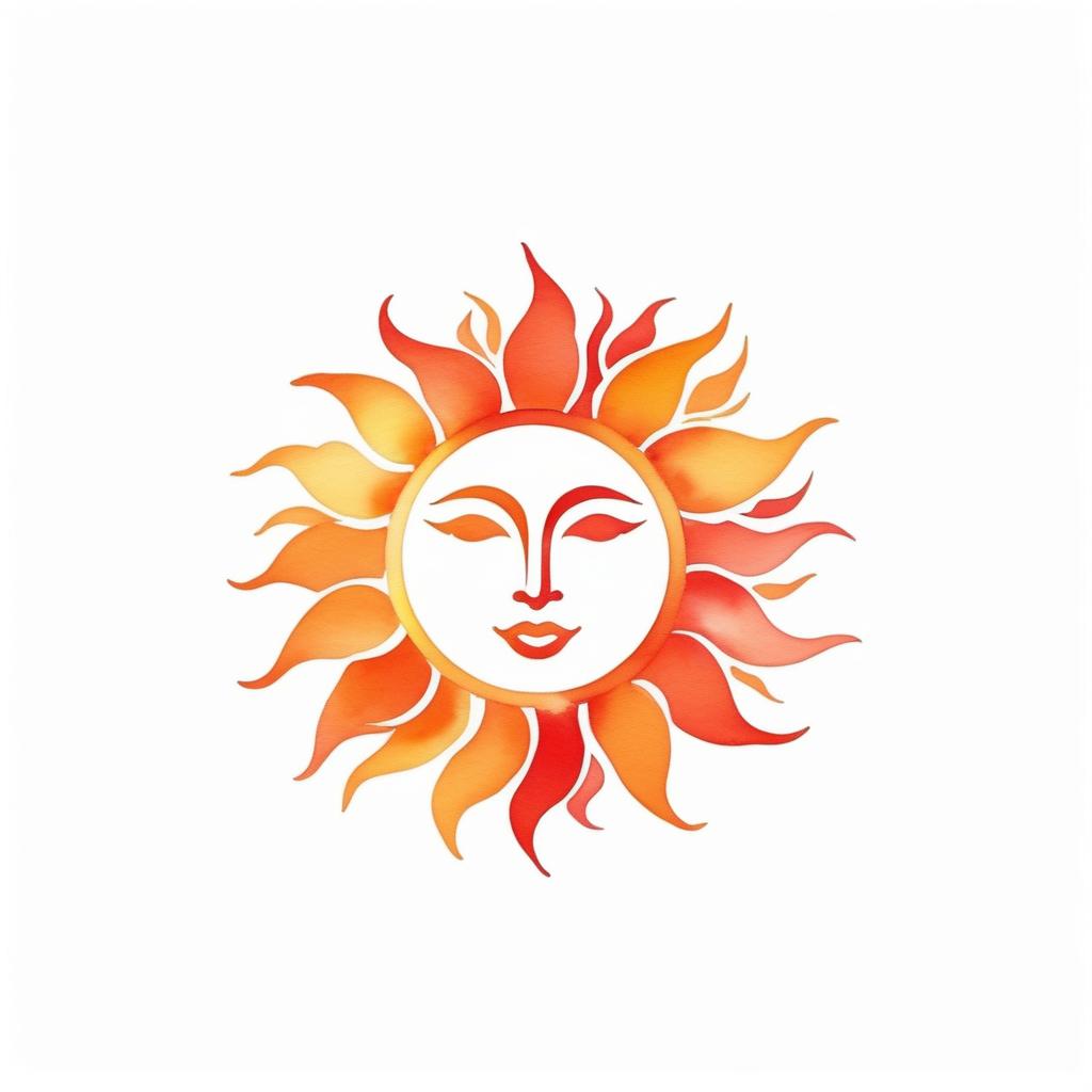  watercolor style, logo of the sun, orange and red colors, white background