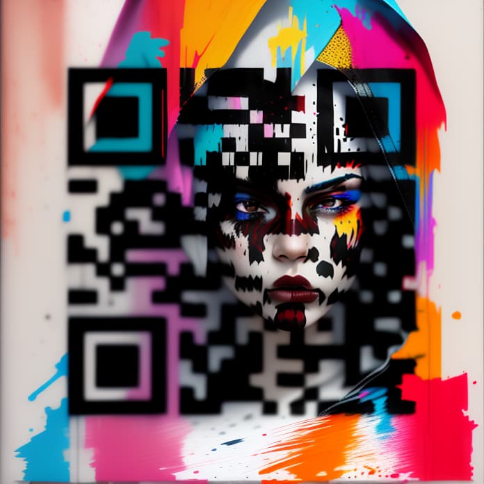  A striking portrait of a woman, (hooded gaze:1.2), adorned with (vibrant, splattered paint:1.3) across her face and clothing, intense eyes, (palette of reds and oranges:1.1), (graphic novel style:1.2), bold contrast, (urban warrior essence:1.1), digital brushstrokes, Leica SL2, 1/250s, f/2, ISO 50, concept art feel, (youthful but fierce expression:1.2), high definition, RAW format,