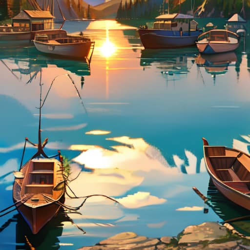  Mountains, lakes, boats, sun