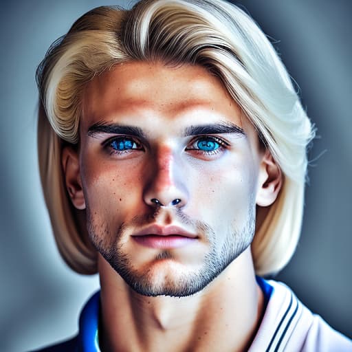 portrait+ style Russian queer fitness model blonde hunk dude face