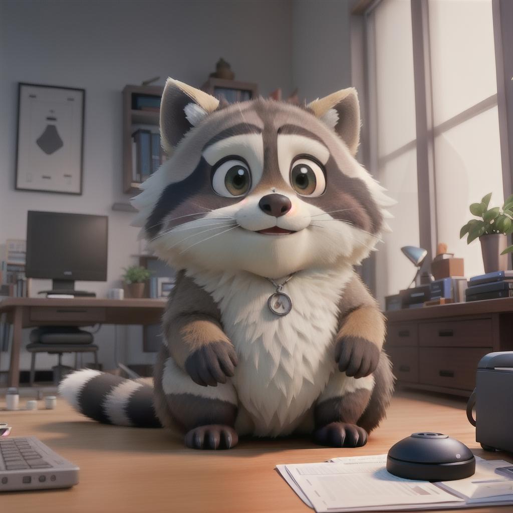  raccoon sitting in gaming chair front a computer on desktop, ((semi anthropomorphic)),(full body), tail, belly, sitting, fat, (chubby), (((white background))), solo, desktop, gaming chair, side view,  [[[clothes]]] hyperrealistic, full body, detailed clothing, highly detailed, cinematic lighting, stunningly beautiful, intricate, sharp focus, f/1. 8, 85mm, (centered image composition), (professionally color graded), ((bright soft diffused light)), volumetric fog, trending on instagram, trending on tumblr, HDR 4K, 8K