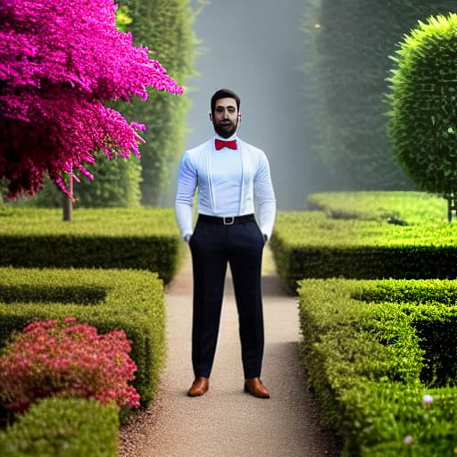  a man in garden hyperrealistic, full body, detailed clothing, highly detailed, cinematic lighting, stunningly beautiful, intricate, sharp focus, f/1. 8, 85mm, (centered image composition), (professionally color graded), ((bright soft diffused light)), volumetric fog, trending on instagram, trending on tumblr, HDR 4K, 8K