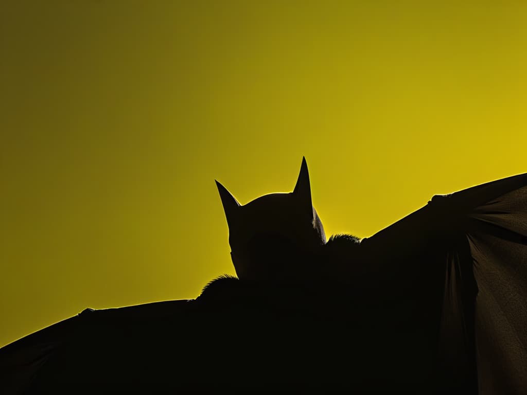  An ultradetailed, minimalistic image of a sleek black bat silhouette against a vibrant yellow background, symbolizing the iconic Batman logo. The sharp lines and contrasting colors create a striking visual representation that captures the essence of the Dark Knight, perfect for a professional and inspiring article about Batmanthemed brownies. hyperrealistic, full body, detailed clothing, highly detailed, cinematic lighting, stunningly beautiful, intricate, sharp focus, f/1. 8, 85mm, (centered image composition), (professionally color graded), ((bright soft diffused light)), volumetric fog, trending on instagram, trending on tumblr, HDR 4K, 8K