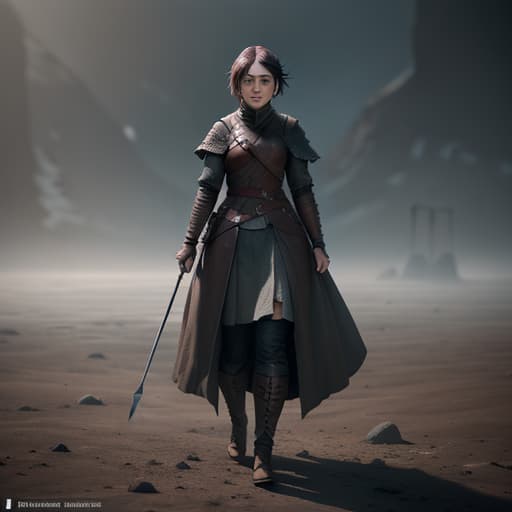  Arya stark hyperrealistic, full body, detailed clothing, highly detailed, cinematic lighting, stunningly beautiful, intricate, sharp focus, f/1. 8, 85mm, (centered image composition), (professionally color graded), ((bright soft diffused light)), volumetric fog, trending on instagram, trending on tumblr, HDR 4K, 8K