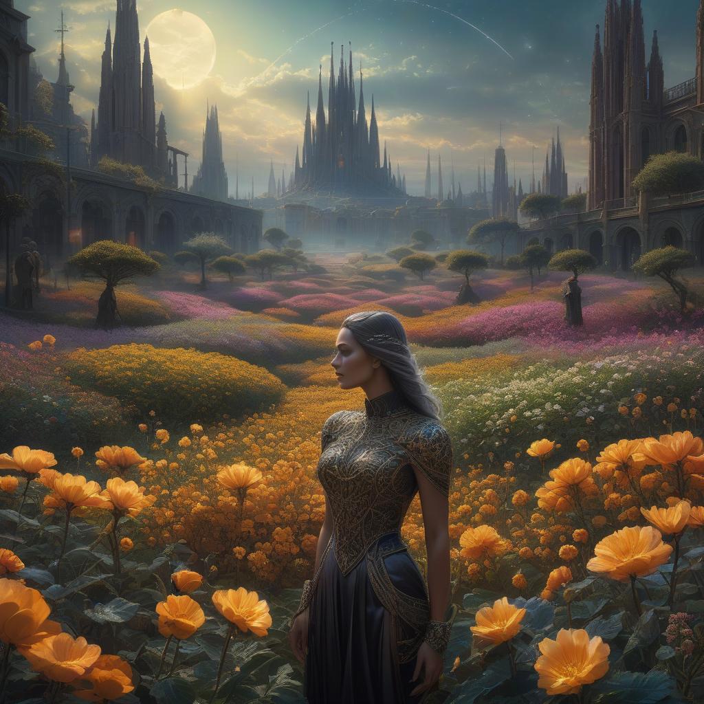  (stylized by Tomasz Alen Kopera:1.3) , dark art, dense flower field and Perseid meteor in background, landscape of a (Barcelona:1.2) , very Bizarre and 1600'S, Hurricane, Glitchcore, Amaro, layered textures, ornate, intricate artistic color, complimentary colors, very inspirational, atmosphere, fine artistic composition, sunny, theatrical hyperrealistic, full body, detailed clothing, highly detailed, cinematic lighting, stunningly beautiful, intricate, sharp focus, f/1. 8, 85mm, (centered image composition), (professionally color graded), ((bright soft diffused light)), volumetric fog, trending on instagram, trending on tumblr, HDR 4K, 8K