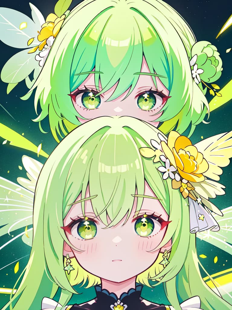  Yellow green hair character pop star, masterpiece, best quality,8k,ultra detailed,high resolution,an extremely delicate and beautiful,hyper detail