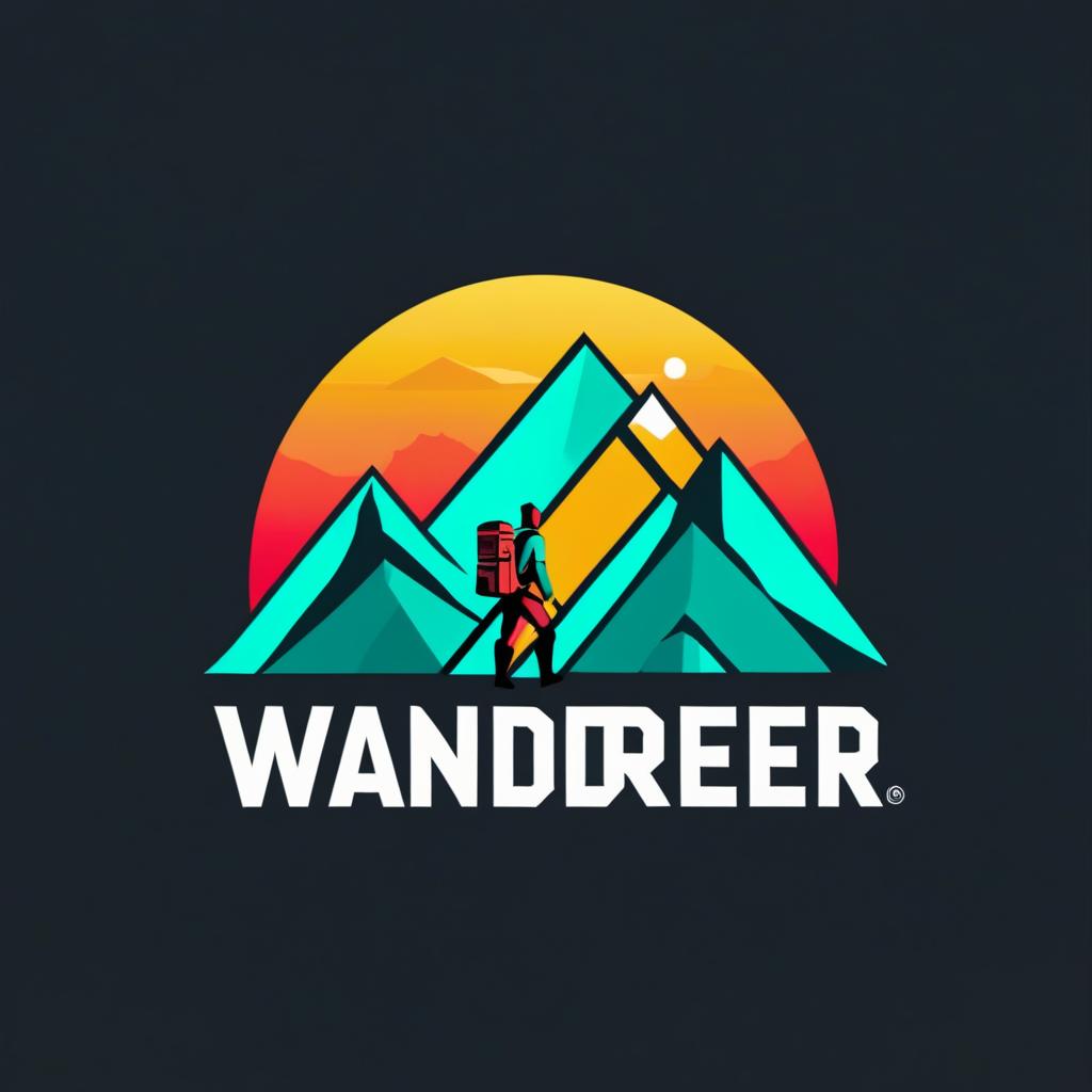  Logo, (geometric style), „Wanderer“ auf dem Weg zum Berggipfel im Sonnenaufgang