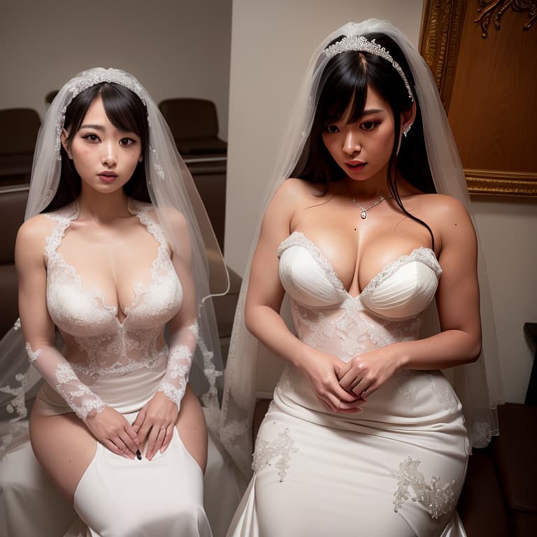  (highest quality, 8k, 32k, masterpiece, Ultra-realistic:1.2), (Beautiful Japanese Women Photos), Beautiful Bride, 1 female, 1 male, Professional Lighting, Fair skin, Glowing Skin, Shiny skin , Realistic Face, Realistic skin texture, (Big eyes, Long eyelashes:1.3), (Anatomically perfect:1.1), Straight black hair, (Straight bangs:1.2), (Completely naked:1.2), Perfect body, (Big Breasts, Beautiful breasts:1.1), Beautiful nipples:1.3), (Tight waist), (Wide pelvis:1.3), Long legs, (Wedding veil, Gloves:1.1), (Wedding waiting room, A wedding dress is displayed:1.8), (A woman is sucking a man&#39;s thick penis, Blowjob:1.2), Browsing Caution hyperrealistic, full body, detailed clothing, highly detailed, cinematic lighting, stunningly beautiful, intricate, sharp focus, f/1. 8, 85mm, (centered image composition), (professionally color graded), ((bright soft diffused light)), volumetric fog, trending on instagram, trending on tumblr, HDR 4K, 8K