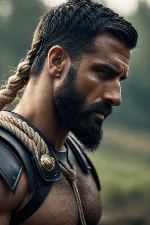  Side View of a Roman Warrior having his hands tied behind his back with a hemp rope, Overgrown,mystic,ethereal,darkness,muscular,spartan,more impressive beard,extreme detailed and ornamented armor,black armor,gold ornament, atmospheric haze,Film grain,cinematic film still,shallow depth of field,highly detailed,high budget,cinemascope,moody,epic,OverallDetail,2000s vintage RAW photo,photorealistic,candid camera,color graded cinematic,eye catchlights,atmospheric lighting,imperfections,natural,shallow dof,dynamic angle,full body,<lora:RMSDXL Darkness Cinema:0.8>,<lora:RMSDXL Enhance:0.8>,, high resolution,extreme detail hyperrealistic, full body, detailed clothing, highly detailed, cinematic lighting, stunningly beautiful, intricate, sharp focus, f/1. 8, 85mm, (centered image composition), (professionally color graded), ((bright soft diffused light)), volumetric fog, trending on instagram, trending on tumblr, HDR 4K, 8K