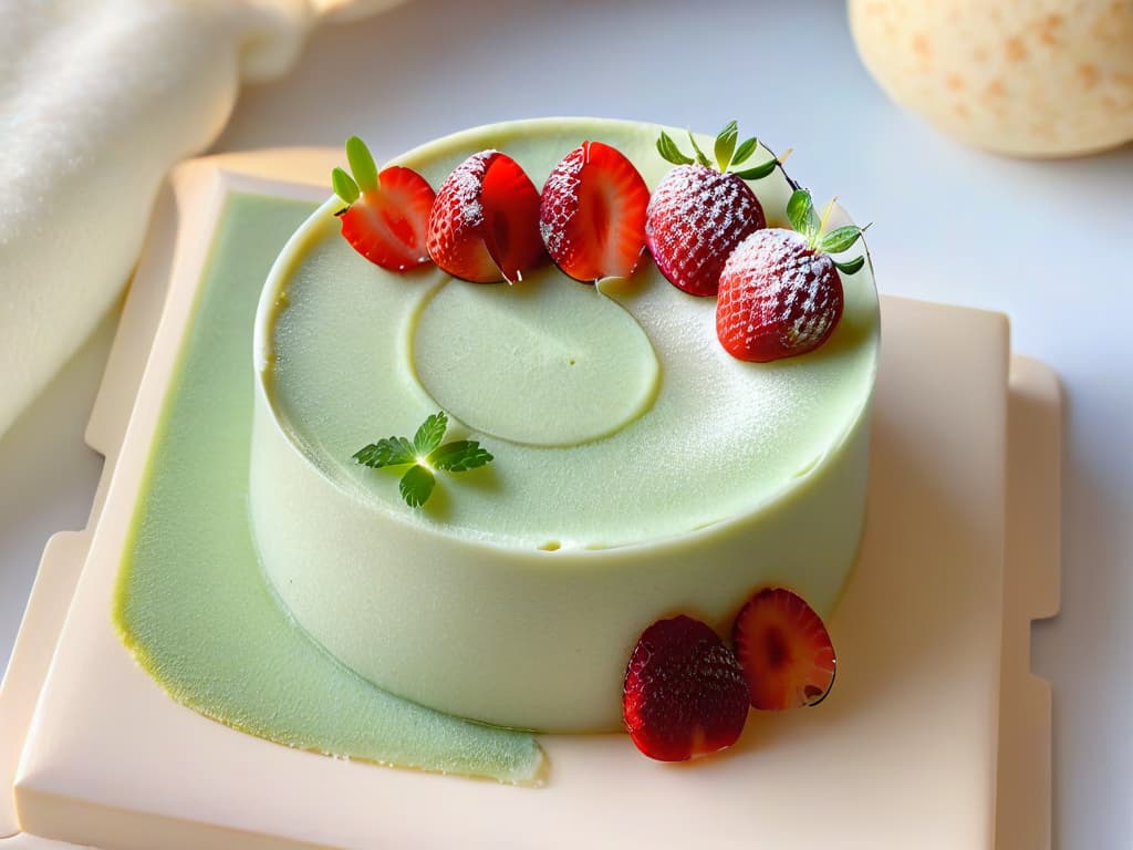  A highresolution, minimalist image contrasting a delicate Daifuku, a Japanese sweet consisting of a small round mochi stuffed with sweet filling, and a traditional Mochi, a chewy rice cake. The Daifuku is elegantly garnished with a single perfect strawberry on top, showcasing its sweet filling, while the Mochi is displayed plain, highlighting its smooth texture. The image is captured against a subtle, pastelcolored background to emphasize the simplicity and beauty of these traditional Japanese treats. hyperrealistic, full body, detailed clothing, highly detailed, cinematic lighting, stunningly beautiful, intricate, sharp focus, f/1. 8, 85mm, (centered image composition), (professionally color graded), ((bright soft diffused light)), volumetric fog, trending on instagram, trending on tumblr, HDR 4K, 8K