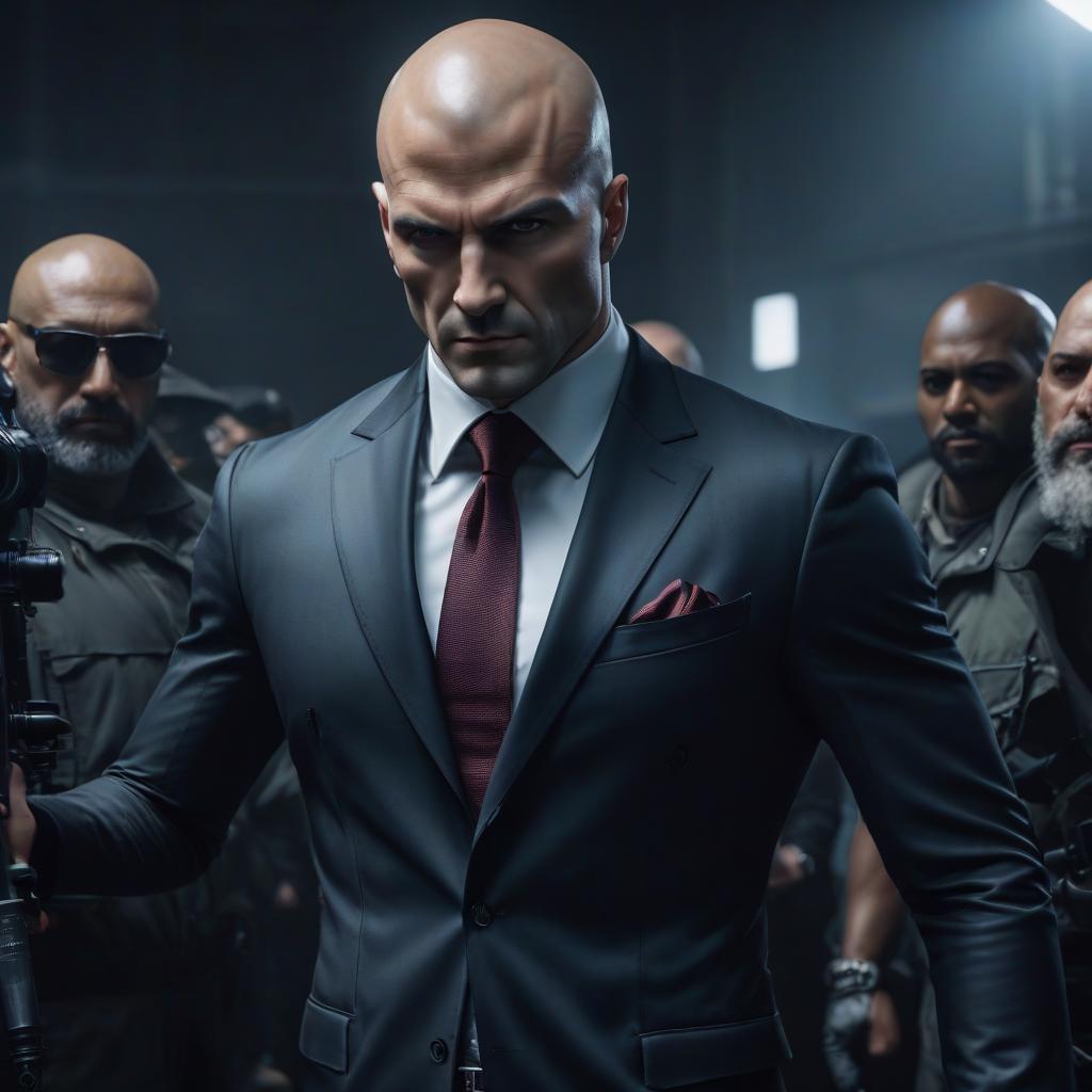  cportrait of [hitman] in the style of [Machkin] hyperrealistic, full body, detailed clothing, highly detailed, cinematic lighting, stunningly beautiful, intricate, sharp focus, f/1. 8, 85mm, (centered image composition), (professionally color graded), ((bright soft diffused light)), volumetric fog, trending on instagram, trending on tumblr, HDR 4K, 8K