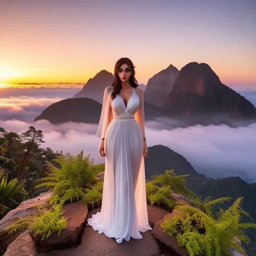   zomdi Sunrise Splendors, Tropical Paradise hyperrealistic, full body, detailed clothing, highly detailed, cinematic lighting, stunningly beautiful, intricate, sharp focus, f/1. 8, 85mm, (centered image composition), (professionally color graded), ((bright soft diffused light)), volumetric fog, trending on instagram, trending on tumblr, HDR 4K, 8K