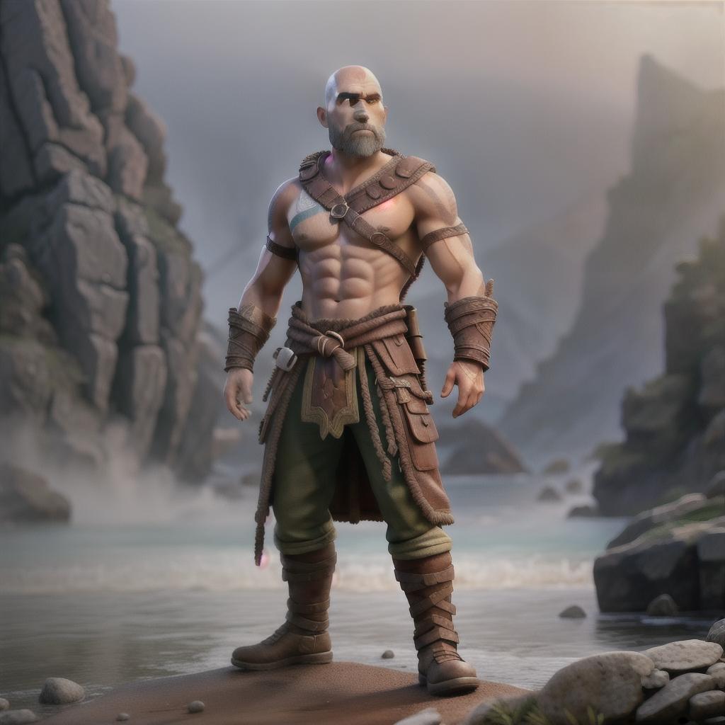  God of war hyperrealistic, full body, detailed clothing, highly detailed, cinematic lighting, stunningly beautiful, intricate, sharp focus, f/1. 8, 85mm, (centered image composition), (professionally color graded), ((bright soft diffused light)), volumetric fog, trending on instagram, trending on tumblr, HDR 4K, 8K