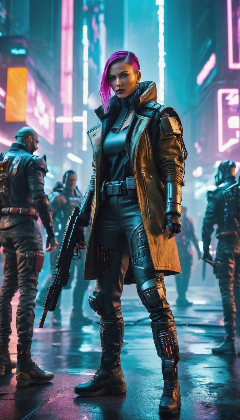  Cyberpunk style depiction of Fighting. The scene is set in a world where technology has advanced, but society and human conditions have not, creating a gritty, dystopian atmosphere. hyperrealistic, full body, detailed clothing, highly detailed, cinematic lighting, stunningly beautiful, intricate, sharp focus, f/1. 8, 85mm, (centered image composition), (professionally color graded), ((bright soft diffused light)), volumetric fog, trending on instagram, trending on tumblr, HDR 4K, 8K