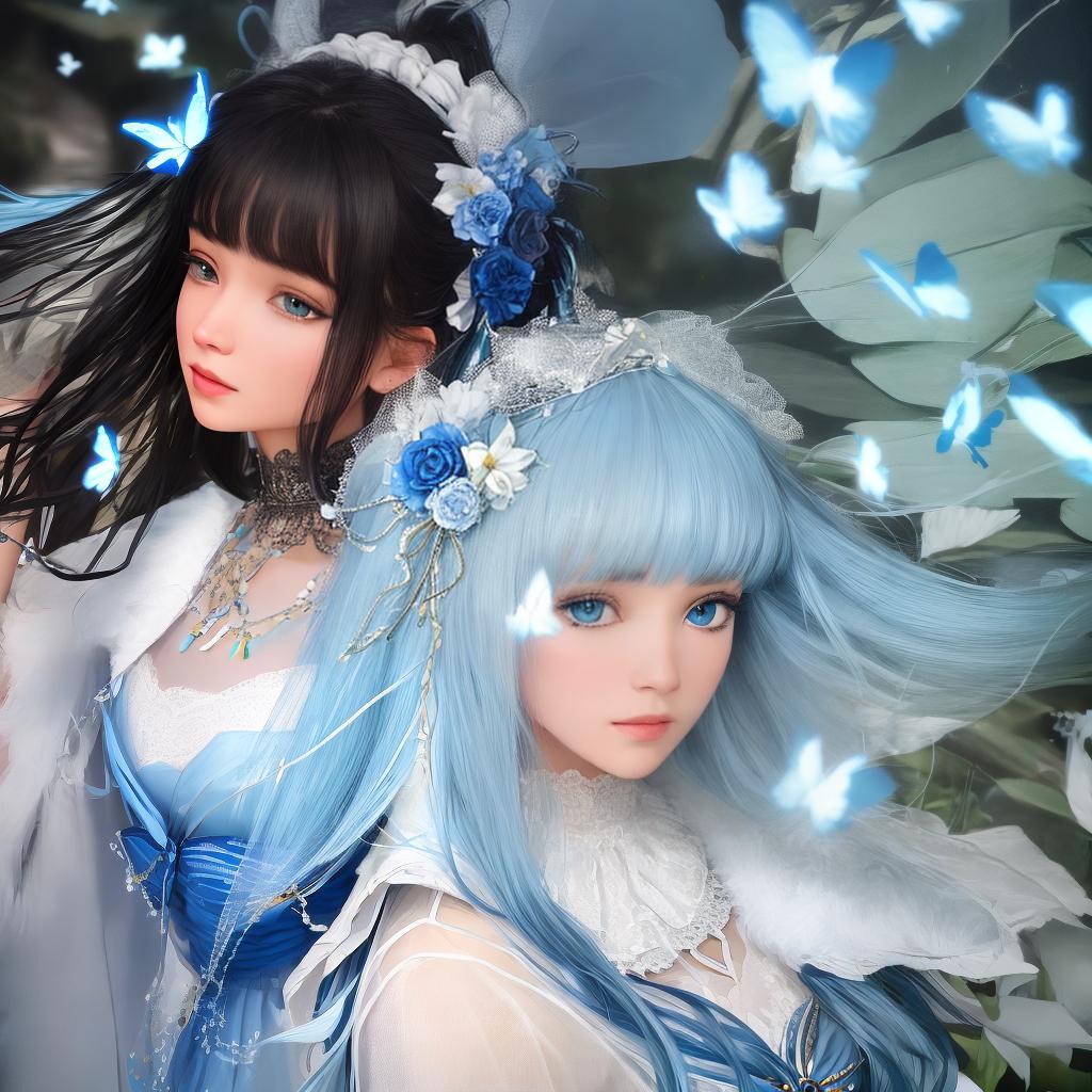  masterpiece, best quality, (Fidelity: 1.4), Best Quality, Masterpiece, Ultra High Resolution, Poster, Fantasy Art, Very Detailed Faces, 8k resolution, african Style, An woman, Side Face, Quiet, Light Blue , Tulle Coat, Long Black Hair, Light Blue Fringed Hair Ornament, Hairpin, White Ribbon, White Flower Bush, Light Blue Butterfly Flying, cinematic lighting effects but africa in style\