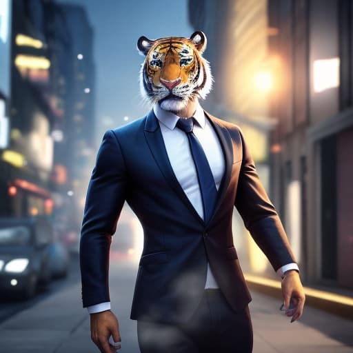  anthro, tiger, male, adult, muscular, veiny muscles, suit, standing, realistic fur, detailed background, street background, hyper realism, RAW photo, (realism, photorealistic:1.3), detailed, hi res, hyperrealistic, full body, detailed clothing, highly detailed, cinematic lighting, stunningly beautiful, intricate, sharp focus, f/1. 8, 85mm, (centered image composition), (professionally color graded), ((bright soft diffused light)), volumetric fog, trending on instagram, trending on tumblr, HDR 4K, 8K
