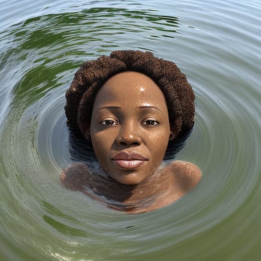  african woman's head drowning in the lake