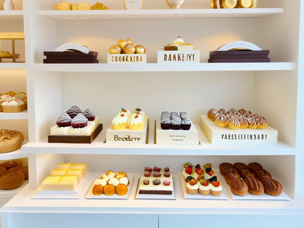  A minimalist image of a pristine white bookshelf filled with a curated selection of beautifully designed pastry cookbooks, each with a unique cover showcasing elegant typography and appetizing dessert illustrations. The soft, natural light filtering through a nearby window casts a gentle glow on the books, creating a serene and inviting atmosphere that beckons the viewer to explore the sweet world of baking and confectionery. hyperrealistic, full body, detailed clothing, highly detailed, cinematic lighting, stunningly beautiful, intricate, sharp focus, f/1. 8, 85mm, (centered image composition), (professionally color graded), ((bright soft diffused light)), volumetric fog, trending on instagram, trending on tumblr, HDR 4K, 8K