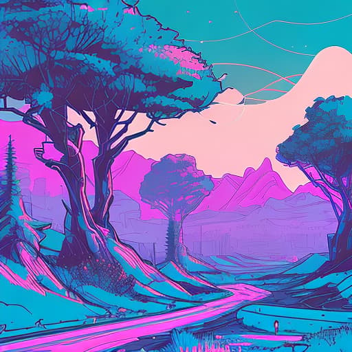 nvinkpunk Whimsical trees and mountains