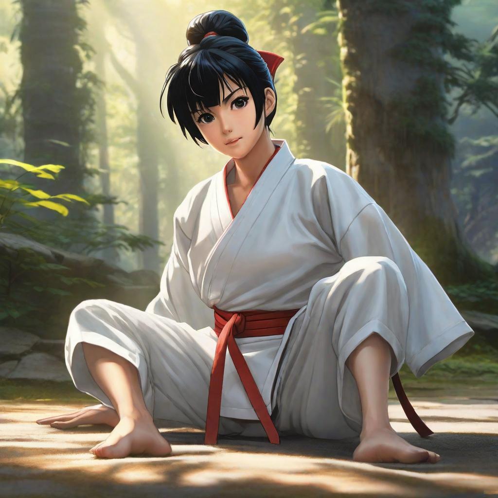  A black haired child wearing a white karate uniform was lying on the ground., anime concept art by Hayao Miyazaki, featured on pixiv, fantasy art, concept art, official art, high detailed hyperrealistic, full body, detailed clothing, highly detailed, cinematic lighting, stunningly beautiful, intricate, sharp focus, f/1. 8, 85mm, (centered image composition), (professionally color graded), ((bright soft diffused light)), volumetric fog, trending on instagram, trending on tumblr, HDR 4K, 8K