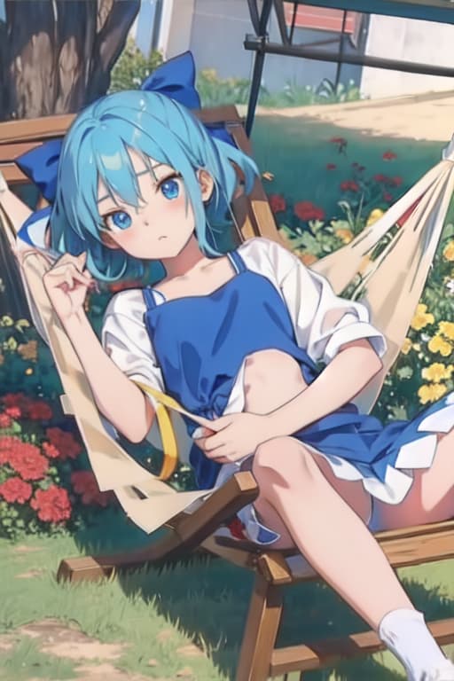  Cirno on a hammock, old manga style