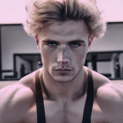 portrait+ style Russian queer fitness model blonde hunk dude face