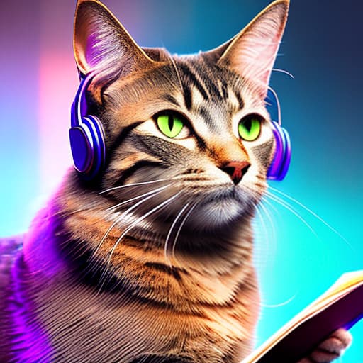 nvinkpunk Realistic image of a cat wearing headphones and reading glasses while riding a bus. hyperrealistic, full body, detailed clothing, highly detailed, cinematic lighting, stunningly beautiful, intricate, sharp focus, f/1. 8, 85mm, (centered image composition), (professionally color graded), ((bright soft diffused light)), volumetric fog, trending on instagram, trending on tumblr, HDR 4K, 8K