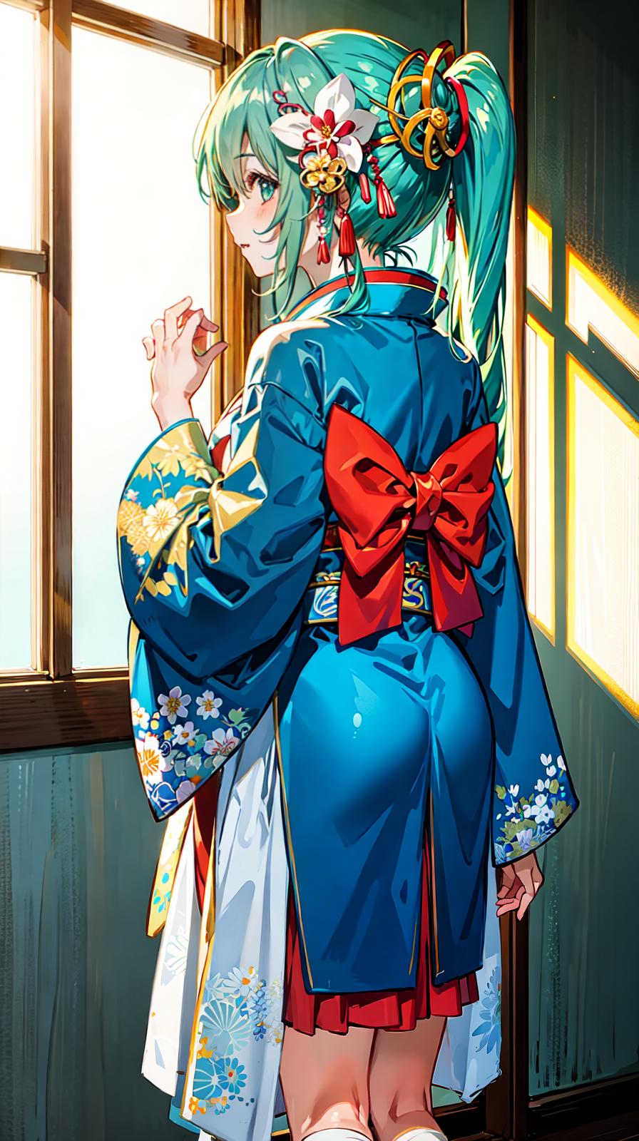  master piece , best quality,Miku Hatsune and Kimono