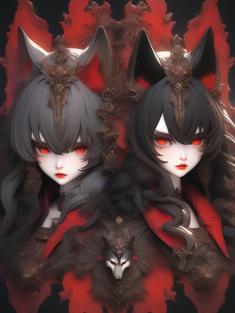  ((one girl and one wolf))、glowing golden eyes black vampire girl、white skin、BREAK、(red fur wolf:1.4)、best quality:1.4、masterpiece:1.4、ultra detailed texture、absurd resolution、8K illustration、💩、💩、💩、💩、💩、, masterpiece, best quality,8k,ultra detailed,high resolution,an extremely delicate and beautiful,hyper detail