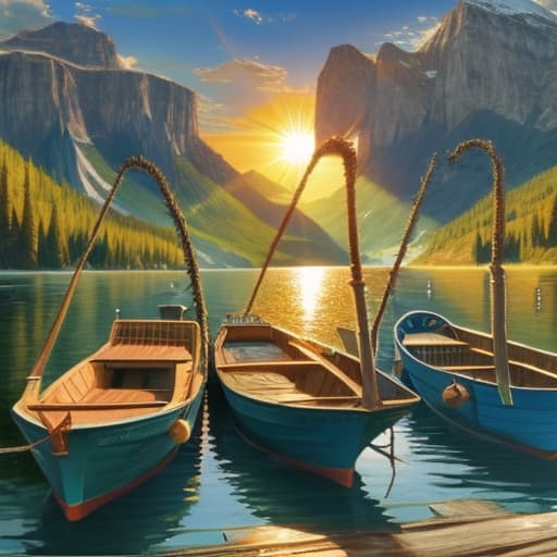  Mountains, lakes, boats, sun