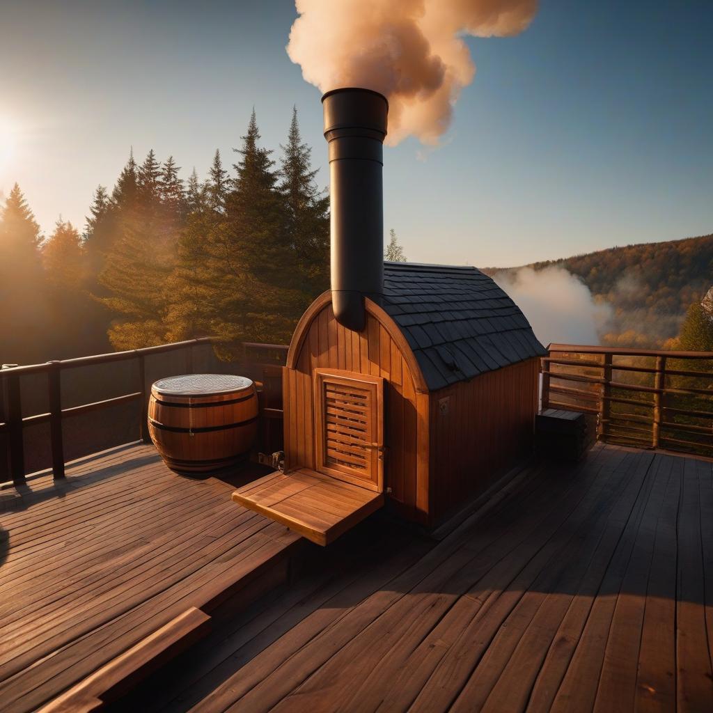  Smoke from a chimney on the roof of a sauna hyperrealistic, full body, detailed clothing, highly detailed, cinematic lighting, stunningly beautiful, intricate, sharp focus, f/1. 8, 85mm, (centered image composition), (professionally color graded), ((bright soft diffused light)), volumetric fog, trending on instagram, trending on tumblr, HDR 4K, 8K