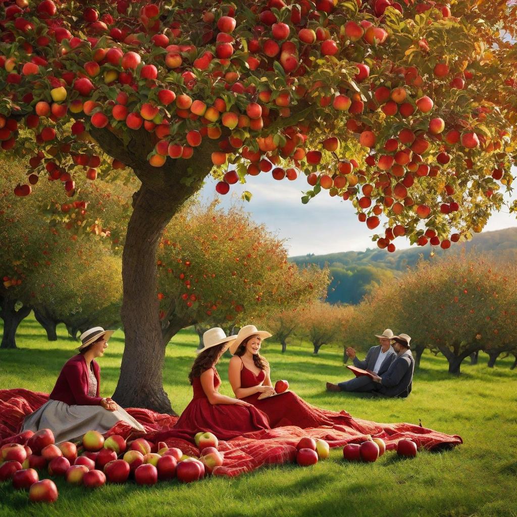  Prompt: Create an and -friendly scene set in a beautiful orchard during the autumn season. The main characters of this image should be a mother and her . The mother, wearing comfortable clothing suitable for the cooler weather, should be pointing to a large apple tree filled with big, juicy, red apples, indicating that the apples have ripened. The , brightly dressed in warm attire, should be marveling at the sight of the large apples, showing an expression of fascination and joy on their face. The apple tree should be a key focus, with leaves in shades of gold, brown, and orange to portray the ambiance of fall. There should be a dozen red apples hanging from the tree, some as large as the 's head, clearly disp hyperrealistic, full body, detailed clothing, highly detailed, cinematic lighting, stunningly beautiful, intricate, sharp focus, f/1. 8, 85mm, (centered image composition), (professionally color graded), ((bright soft diffused light)), volumetric fog, trending on instagram, trending on tumblr, HDR 4K, 8K