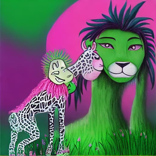  Dance for me pink lion with the green giraffe