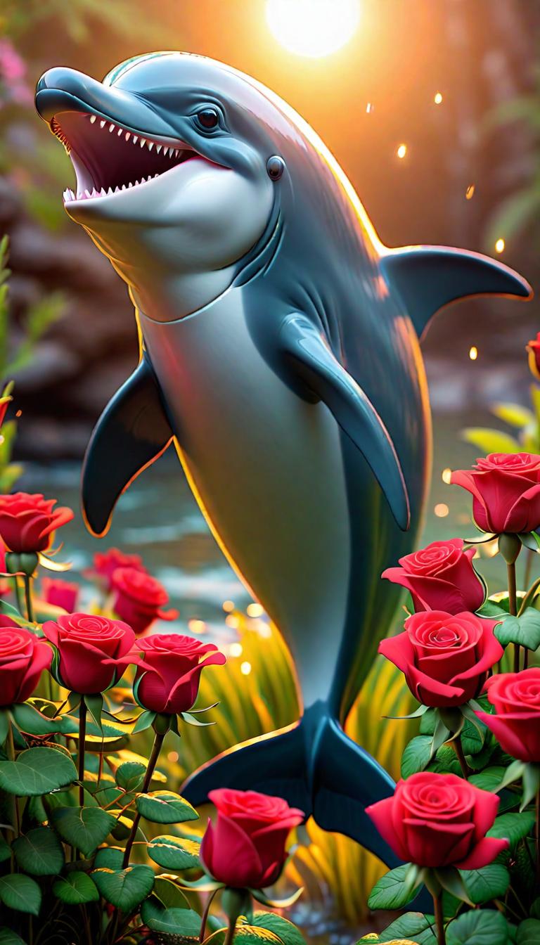  Professional 3D model of Get well dolphin with roses . Rendered with Octane, the model is highly detailed,dramatic lighting. hyperrealistic, full body, detailed clothing, highly detailed, cinematic lighting, stunningly beautiful, intricate, sharp focus, f/1. 8, 85mm, (centered image composition), (professionally color graded), ((bright soft diffused light)), volumetric fog, trending on instagram, trending on tumblr, HDR 4K, 8K