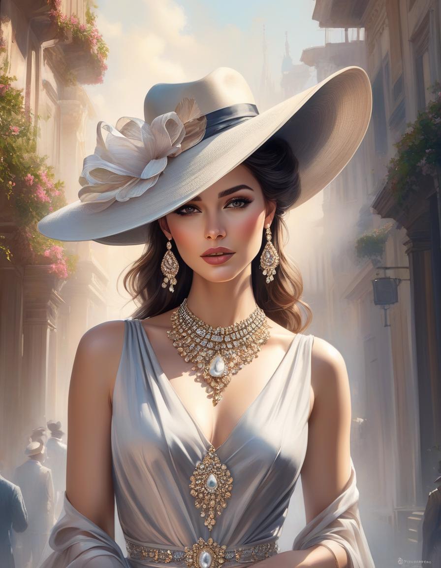  Luxury product style painting of a woman wearing a hat with a necklace, exquisite digital illustration, elegante pintura digital, linda pintura de persona gem, beautiful digital illustration, estilo de pintura digital, linda pintura digital, linda arte digital, no estilo aquarela, pintura linda, no art style by bowater, a beautiful art illustration, no estilo de aquarela digital, with ink blots and paint running down the screen . Elegant, sophisticated, high end, luxurious, professional, highly detailed hyperrealistic, full body, detailed clothing, highly detailed, cinematic lighting, stunningly beautiful, intricate, sharp focus, f/1. 8, 85mm, (centered image composition), (professionally color graded), ((bright soft diffused light)), volumetric fog, trending on instagram, trending on tumblr, HDR 4K, 8K