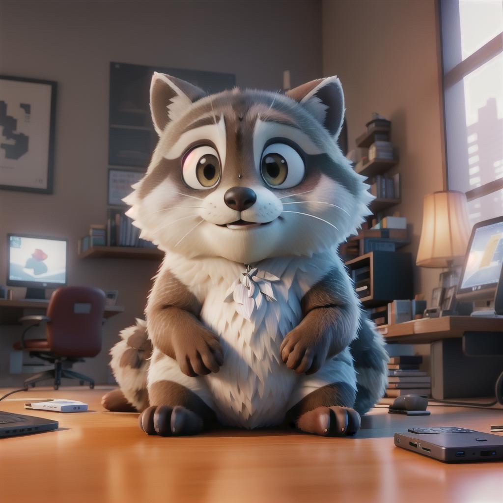  raccoon sitting in gaming chair front a computer on desktop, ((semi anthropomorphic)),(full body), tail, belly, sitting, fat, (chubby), (((white background))), solo, desktop, gaming chair, side view,  [[[clothes]]] hyperrealistic, full body, detailed clothing, highly detailed, cinematic lighting, stunningly beautiful, intricate, sharp focus, f/1. 8, 85mm, (centered image composition), (professionally color graded), ((bright soft diffused light)), volumetric fog, trending on instagram, trending on tumblr, HDR 4K, 8K