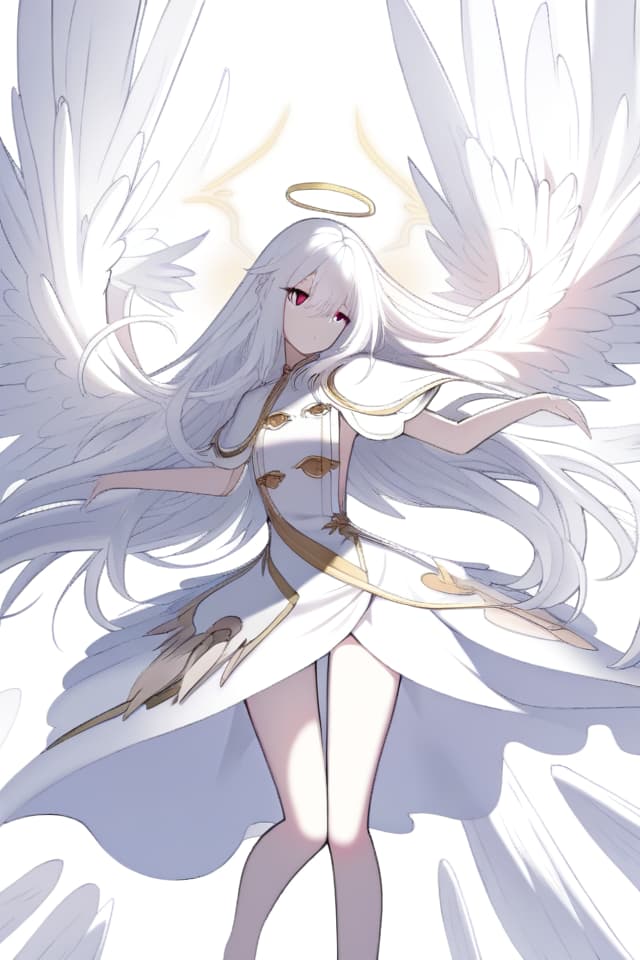  Angels, long hair, girls, wings, white hair, black