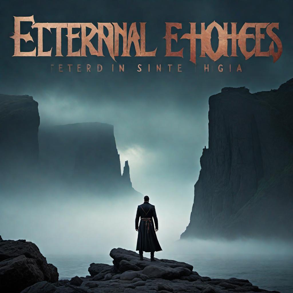  Turn the provided image into a rock album cover with bold and grungy fonts, featuring distressed textures and a darker, moody color scheme. Add the band name 'Eternal Echoes' and the album title 'Rift in the Silence' in a prominent location on the cover. hyperrealistic, full body, detailed clothing, highly detailed, cinematic lighting, stunningly beautiful, intricate, sharp focus, f/1. 8, 85mm, (centered image composition), (professionally color graded), ((bright soft diffused light)), volumetric fog, trending on instagram, trending on tumblr, HDR 4K, 8K