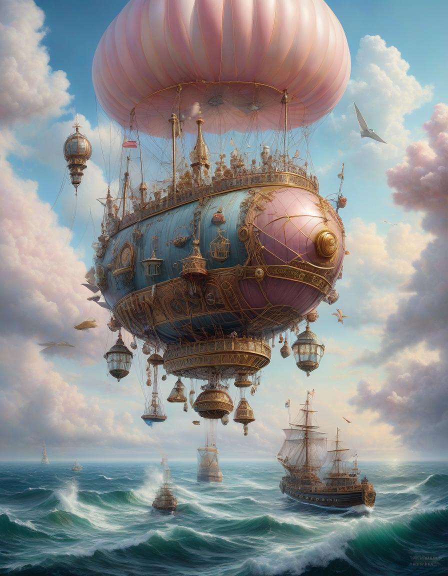  nautical themed The world has gone mad! A haze in pastel tones. A fascinating fairy tale abstract painting of the world, bright colors mixed with reality and the world, a dirigible, clouds. . sea, ocean, ships, maritime, beach, marine life, highly detailed hyperrealistic, full body, detailed clothing, highly detailed, cinematic lighting, stunningly beautiful, intricate, sharp focus, f/1. 8, 85mm, (centered image composition), (professionally color graded), ((bright soft diffused light)), volumetric fog, trending on instagram, trending on tumblr, HDR 4K, 8K