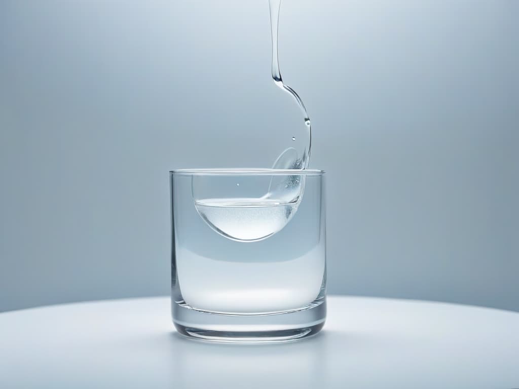  A closeup, ultradetailed image of a crystalclear droplet of liquid sucralose slowly dispersing in a perfectly still glass of water, showcasing the intricate molecular structure of the artificial sweetener. The droplet is captured at the precise moment of contact with the water, creating a mesmerizing ripple effect that elegantly embodies the transformative nature of sweeteners in culinary history. The minimalistic composition highlights the purity and innovation behind the evolution of sweetening agents, inviting viewers to reflect on the intricate science and artistry that have shaped the world of desserts over the centuries. hyperrealistic, full body, detailed clothing, highly detailed, cinematic lighting, stunningly beautiful, intricate, sharp focus, f/1. 8, 85mm, (centered image composition), (professionally color graded), ((bright soft diffused light)), volumetric fog, trending on instagram, trending on tumblr, HDR 4K, 8K