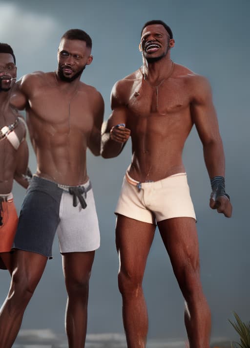 redshift style erotic imagenof 3 black men gleefully showing their erect penises