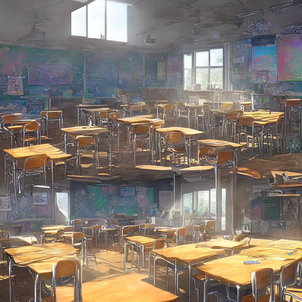  ((masterpiece)), (((best quality))), 8k, high detailed, ultra-detailed. A girl sitting in a classroom. A girl with long, flowing ((auburn hair)) wearing a uniform, sitting attentively at her desk. ((Sunlight)) streaming through the ((large windows)) illuminating the room. The blackboard at the front of the classroom is covered in ((colorful chalk drawings)). The girl's desk is adorned with various ((art supplies)) including paintbrushes, sketchbooks, and colored pencils. The classroom walls are decorated with ((inspiring art)) created by the students. The overall color palette is warm and inviting, with soft lighting creating a cozy atmosphere. hyperrealistic, full body, detailed clothing, highly detailed, cinematic lighting, stunningly beautiful, intricate, sharp focus, f/1. 8, 85mm, (centered image composition), (professionally color graded), ((bright soft diffused light)), volumetric fog, trending on instagram, trending on tumblr, HDR 4K, 8K