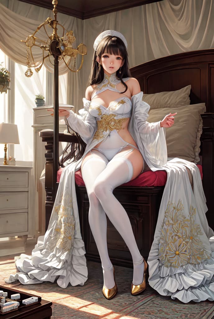  (tutultb:1.3),white bodysuit,pantyhose, kamisato ayaka (heytea), (high heels), ultra high res, photo, 4k, (photorealistic:1.4), absurdres, solo, (incredible absurdity), ((masterpiece, best quality)), (wallpaper), (8k hd), correct posing, detailed clothing, detailed body, correct body anatomy, (golden ratio:1.2), extremely beautiful and delicate anime face and eyes, minute details, intricate details, delicate, beautiful face, beautiful eyes, layered backgrounds, (gorgeous background), dynamic angle, delicate background, (detailed light), Indoor, hospital, (advanced ward), potted plant, ((hospital bed)), canopy bed, steel frame bed, cabinet, monitor, electronic equipment, ambiguous, bedside table, (id card), (ward), ((medicines:1.3)), ((syrin