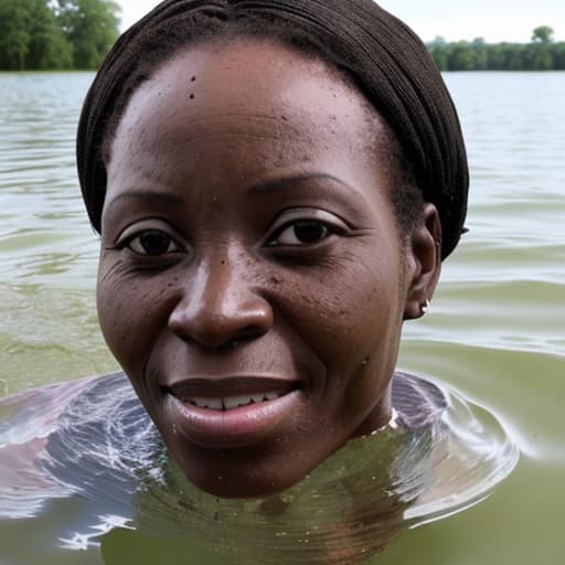  african woman's face drowning in lake