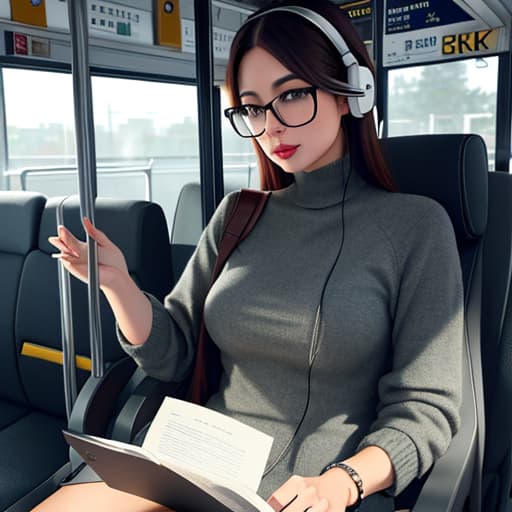  Realistic image of a cat wearing headphones and reading glasses while riding a bus. hyperrealistic, full body, detailed clothing, highly detailed, cinematic lighting, stunningly beautiful, intricate, sharp focus, f/1. 8, 85mm, (centered image composition), (professionally color graded), ((bright soft diffused light)), volumetric fog, trending on instagram, trending on tumblr, HDR 4K, 8K