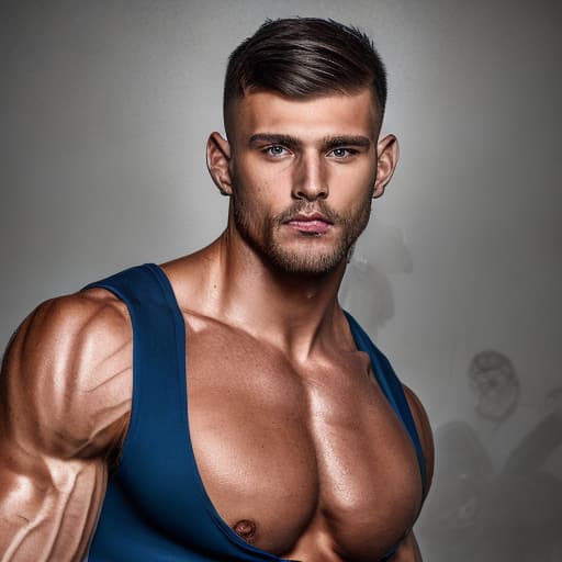 portrait+ style Russian queer fitness model brunette hunk dude face